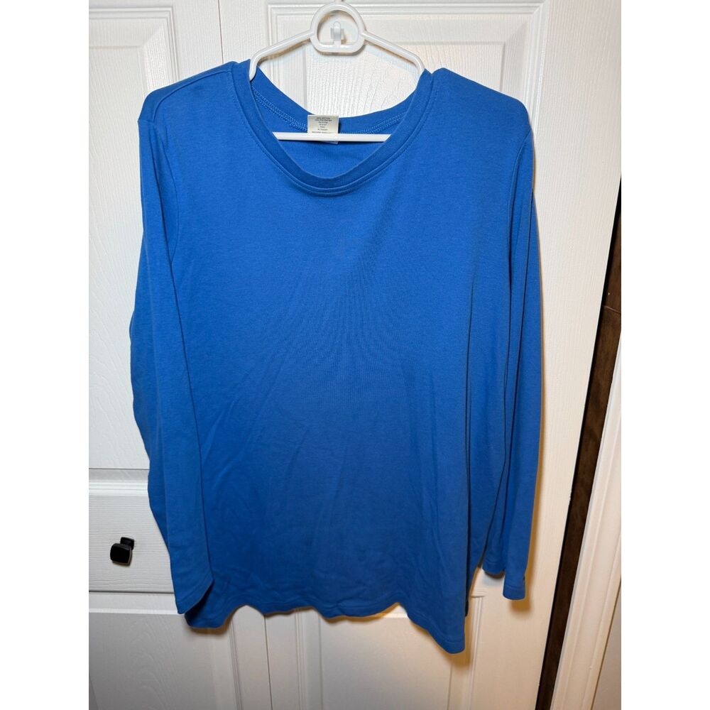 Blair Women’s Large Blue Long Sleeve Crew Neck Cotton Blend Top 1805